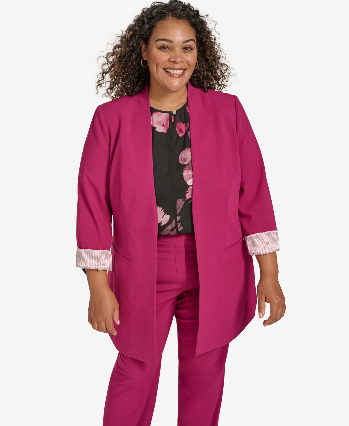 CALVIN KLEIN PLUS SIZE OPEN-FRONT ROLL-CUFF JACKET 