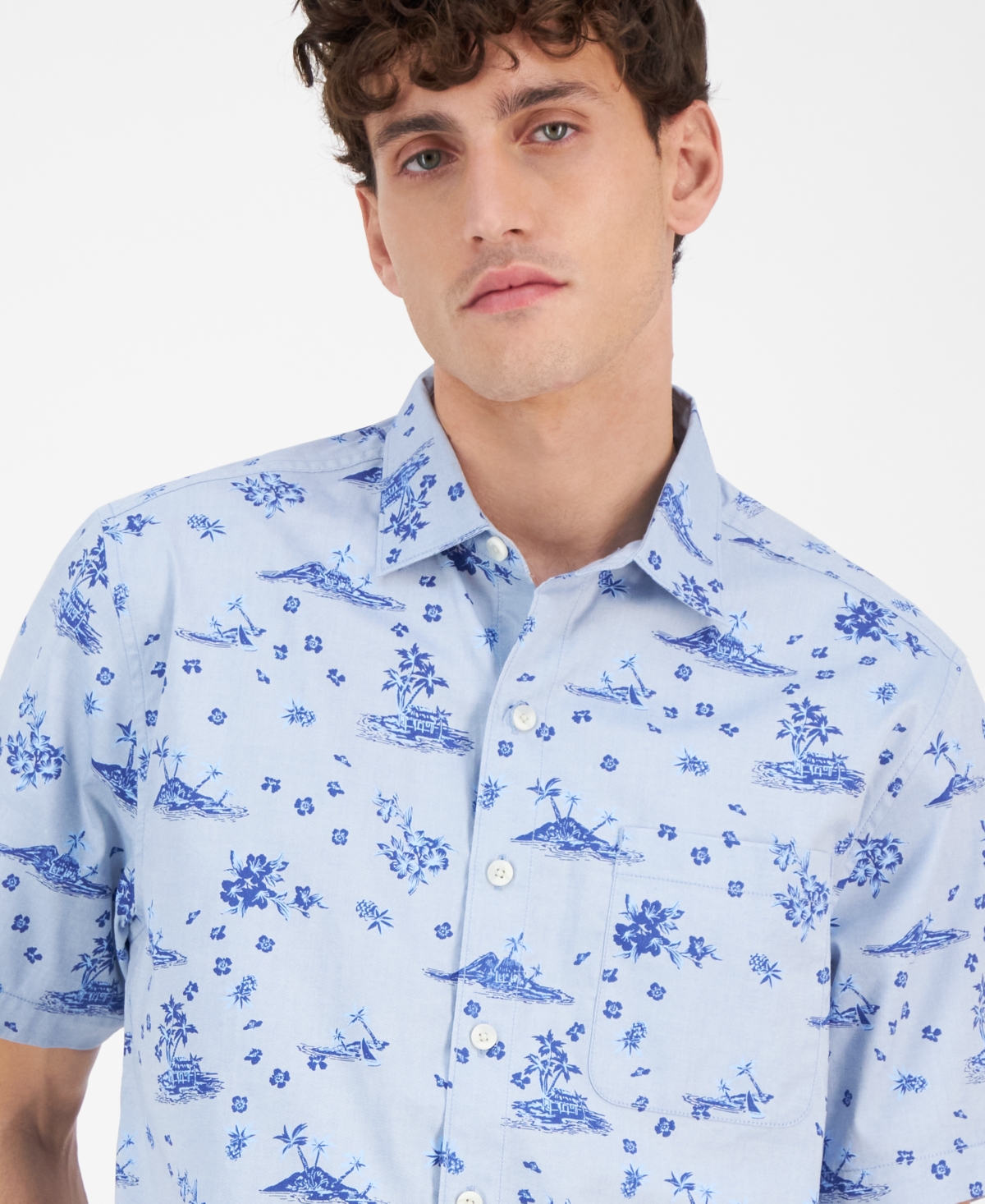 Tommy Bahama Men's Island Bound Chambray Short-sleeve Shirt In Aqua Ice