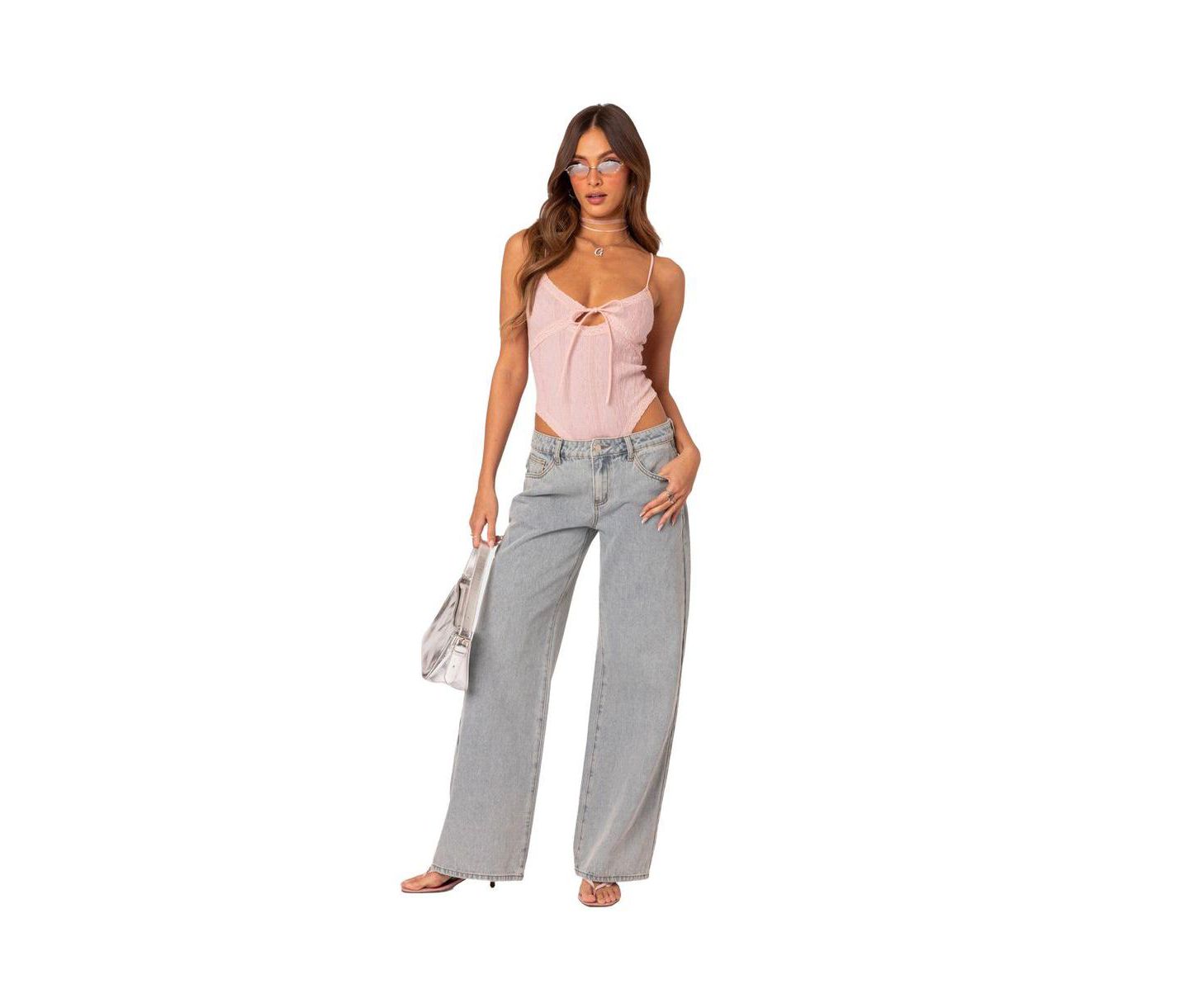 Женские джинсы Edikted Bow pocket relaxed, цвет: Светлый синий — фото 5