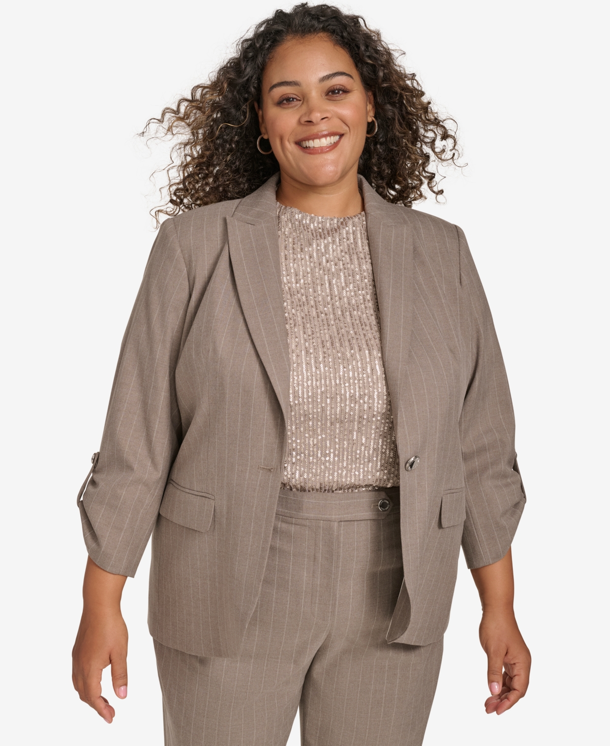 CALVIN KLEIN PLUS SIZE NOTCH-COLLAR SCRUNCH-SLEEVE JACKET 