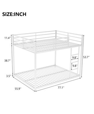 Full Over Full Metal Bunk Bed, Low Bunk Bed With Ladder, Silver