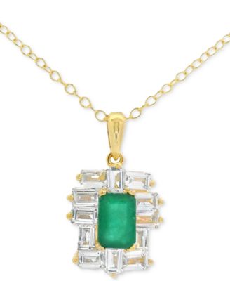 Macy's - Emerald-Cut Gemstone & White Topaz (1-1/5 ct. t.w) Baguette Pendant Necklace in Sterling Silver, 18"