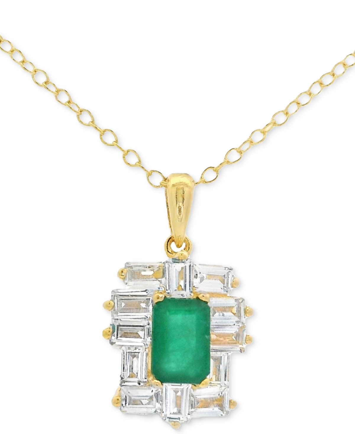MACY'S EMERALD-CUT GEMSTONE & WHITE TOPAZ (1-1/5 CT. T.W) BAGUETTE PENDANT NECKLACE IN 10K GOLD PLATED OVER 