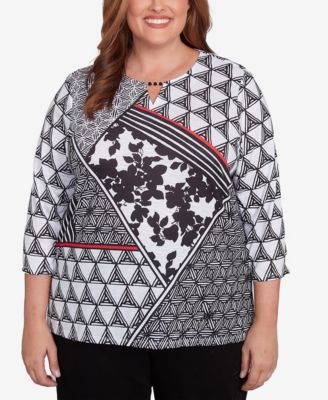 Alfred Dunner Plus Size Wild at Heart Geometric Multi Textured Patchwork Top