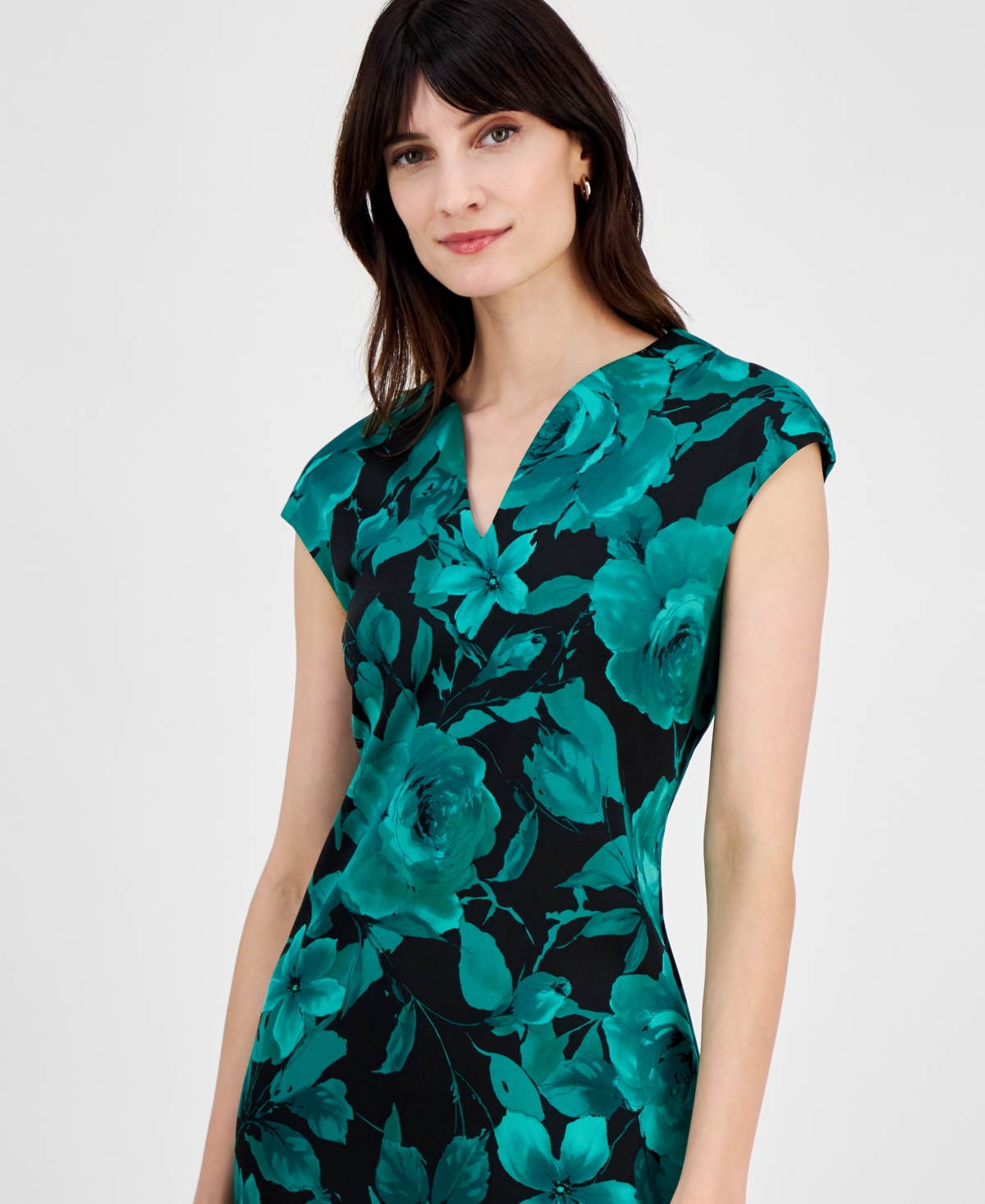 Connected Women's Floral-Print Cap-Sleeve Dress