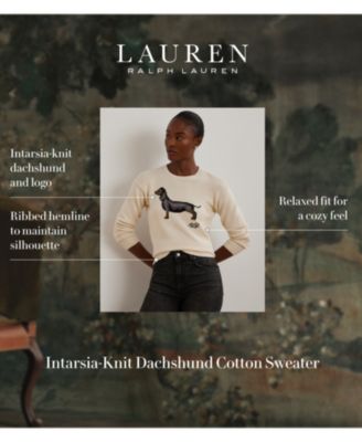 Women's Intarsia-Knit Dachshund Cotton Sweater, Regular & Petite