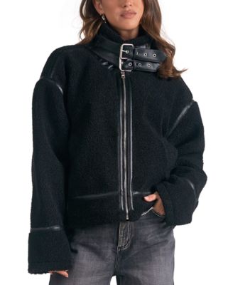 Elan - Women's Faux-Fur Trimmed Bomber Jacket