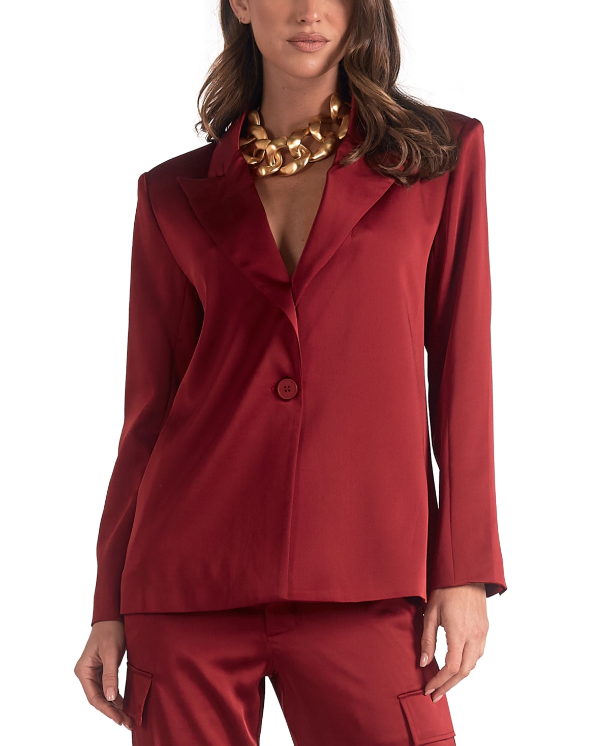 ELAN WOMEN'S SATIN WIDE-LAPEL ONE-BUTTON BLAZER 