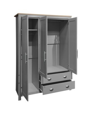 Streamdale Three Door Storage Wardrobe with Cabinets and Two Hanging Rods, Gray
