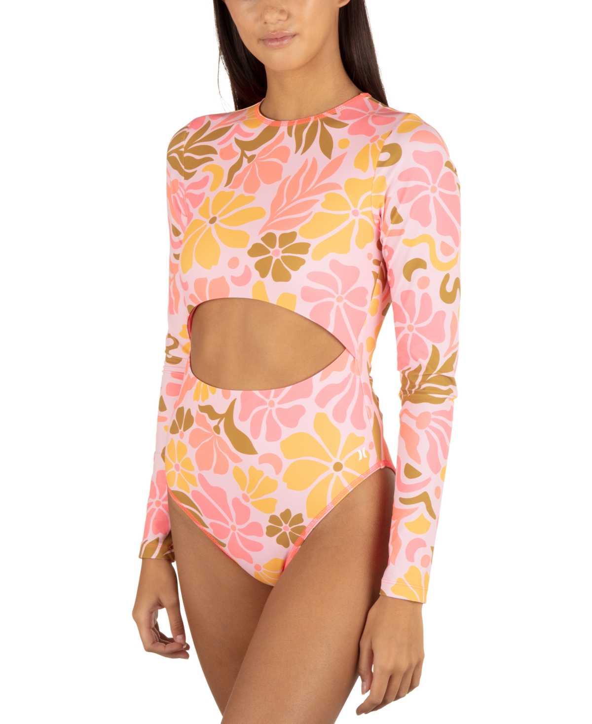 HURLEY JUNIORS' ISOLA PRINTED CUT-OUT BACK ZIP SURF SUIT 