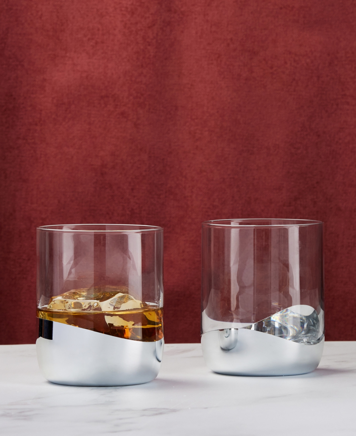 Anton Studio Designs Wave Double Old Fashioned Tumblers, Set Of 2 In Silver