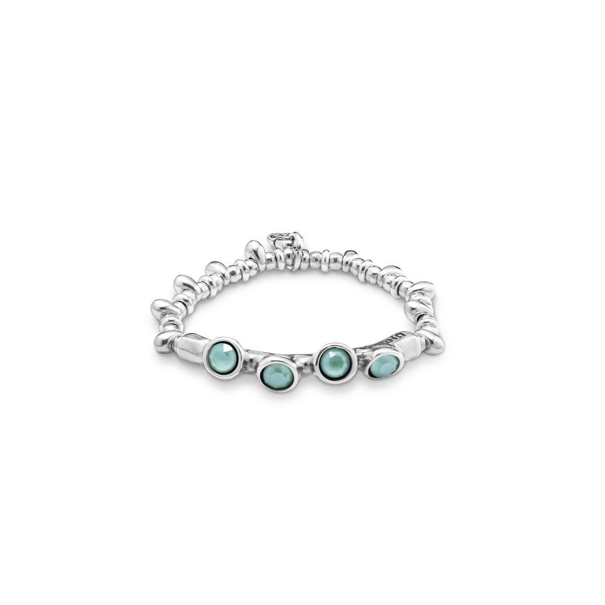 Unode50 Sterling Silver Faceted Crystal Leather Bracelet In Silver