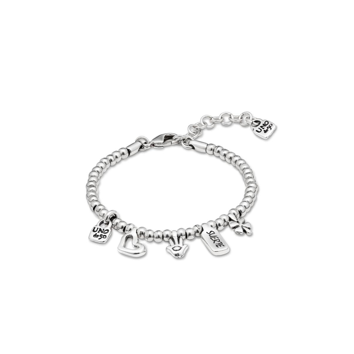 Unode50 Sterling Silver-plated Beaded Bracelet With Charms In Silver