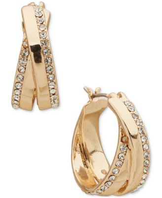 KARL LAGERFELD PARIS - Gold-Tone Pav&eacute; Twist Small Hoop Earrings, 0.62"