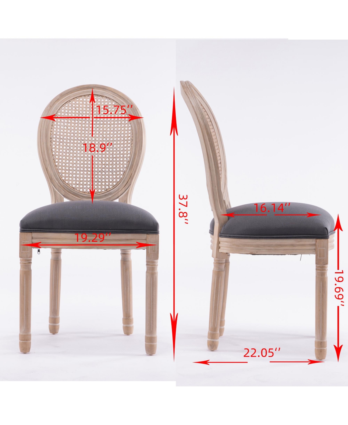 Streamdale Furniture French Style Dining Chair Set, Grey/White/Blue Floral, 2 Pcs -khaki