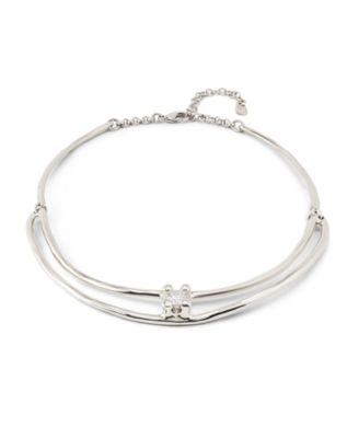 Double Metal Alloy Rigid and White Zircon Necklaces