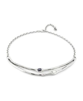 Sterling Silver Plated Metal Alloy Rigid Necklace with Faceted Crystals