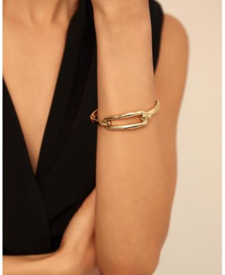 Sterling Silver-plated and 18K Gold Metal Rigid Bracelet