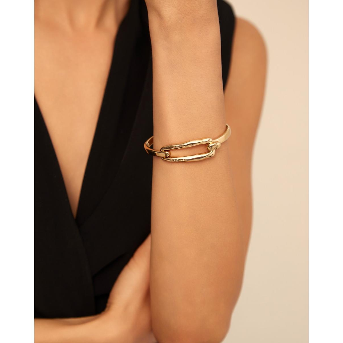 Unode50 Sterling Silver-plated And 18k Gold Metal Rigid Bracelet In Gold