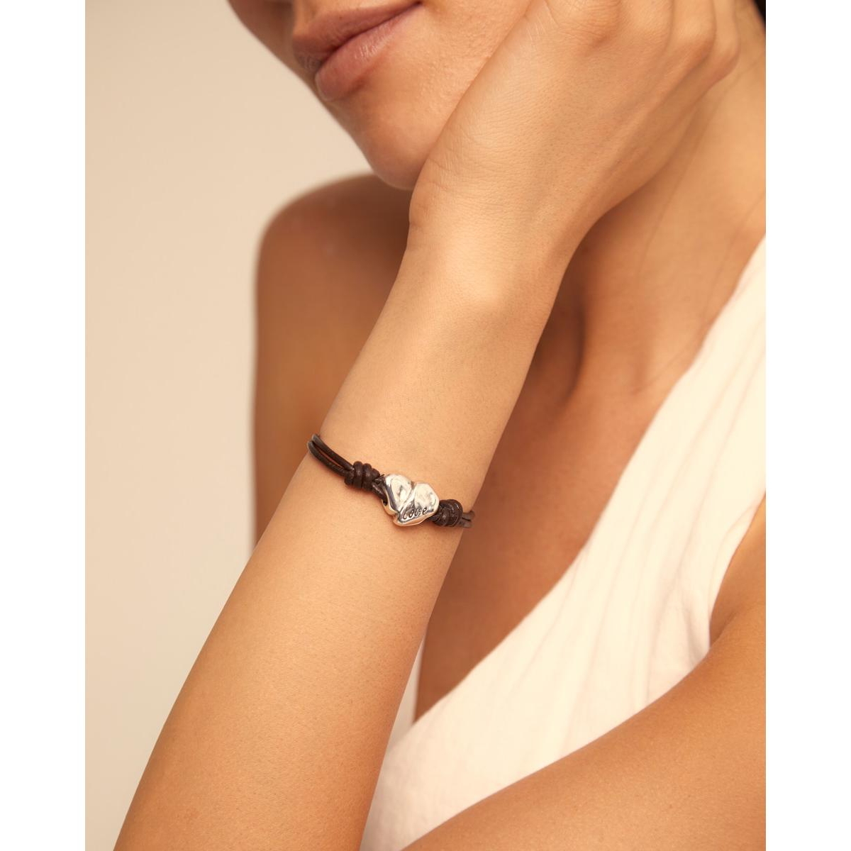 Unode50 Sterling Silver-plated Metal Leather Strap Bracelet In Silver