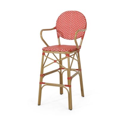 Streamdale Parisian-Inspired Aluminum Barstools with Woven Wicker