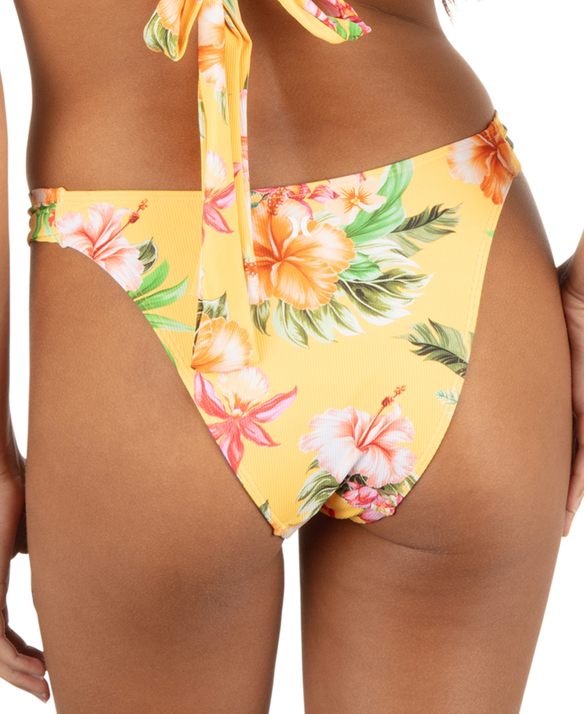 HURLEY JUNIORS' MALIA RIB-FRONT CHEEKY BIKINI BOTTOMS 