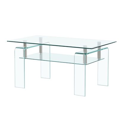 Modern Tempered Glass Coffee Table with 2 Tiers for Living Room Decor