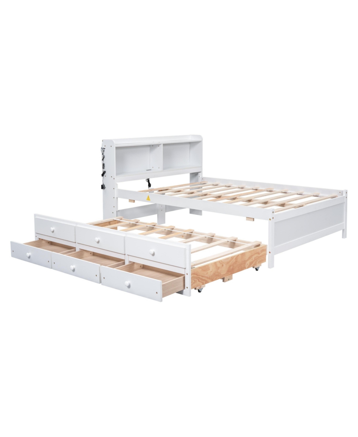 Streamdale Furniture Size Bed with Usb, Led Light, Bookcase Headboard, Trundle, Storage Drawers