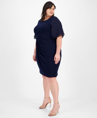Plus Size Draped Flutter-Sleeve Sheath Dress