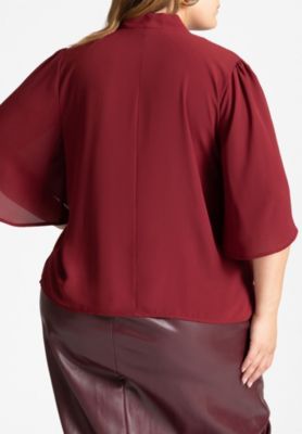 Women's Bow Blouse With Flutter Sleeve
