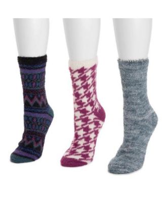 Women's Set of 3 Fuzzy Yarn Socks-