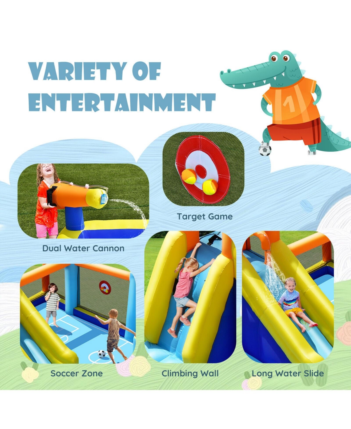 Gouun Giant Soccer-Themed Inflatable Water Slide with 735W Blower