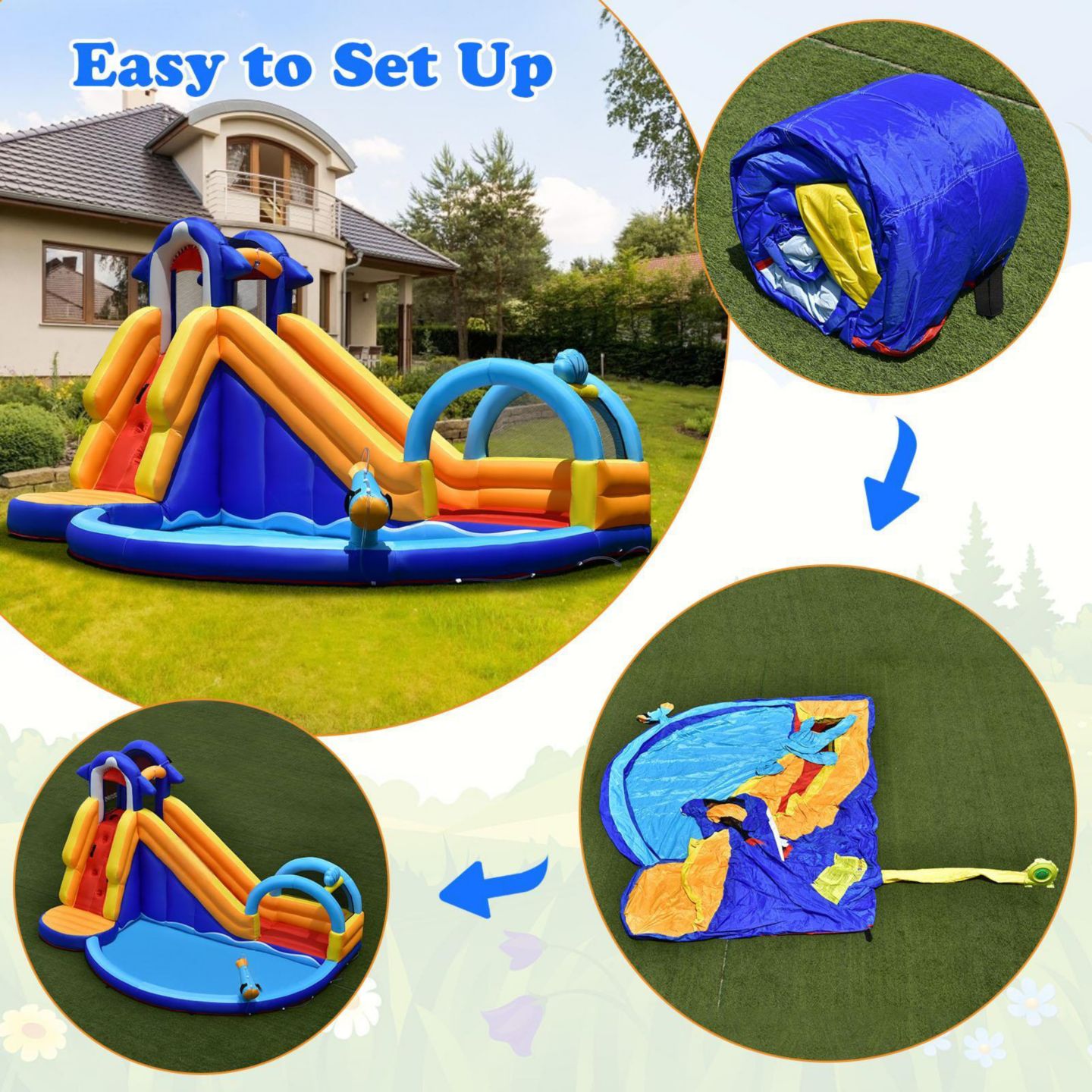Детская игрушка GOUUN Shark-Themed Water Park Inflatable Bounce House with Slide and Splash Pool, For up to 4 Kids, Ages 3+ — фото 5