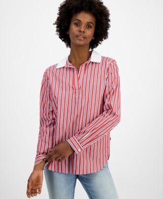 Tommy Hilfiger - Women's Cotton Contrast-Collar Striped Tunic