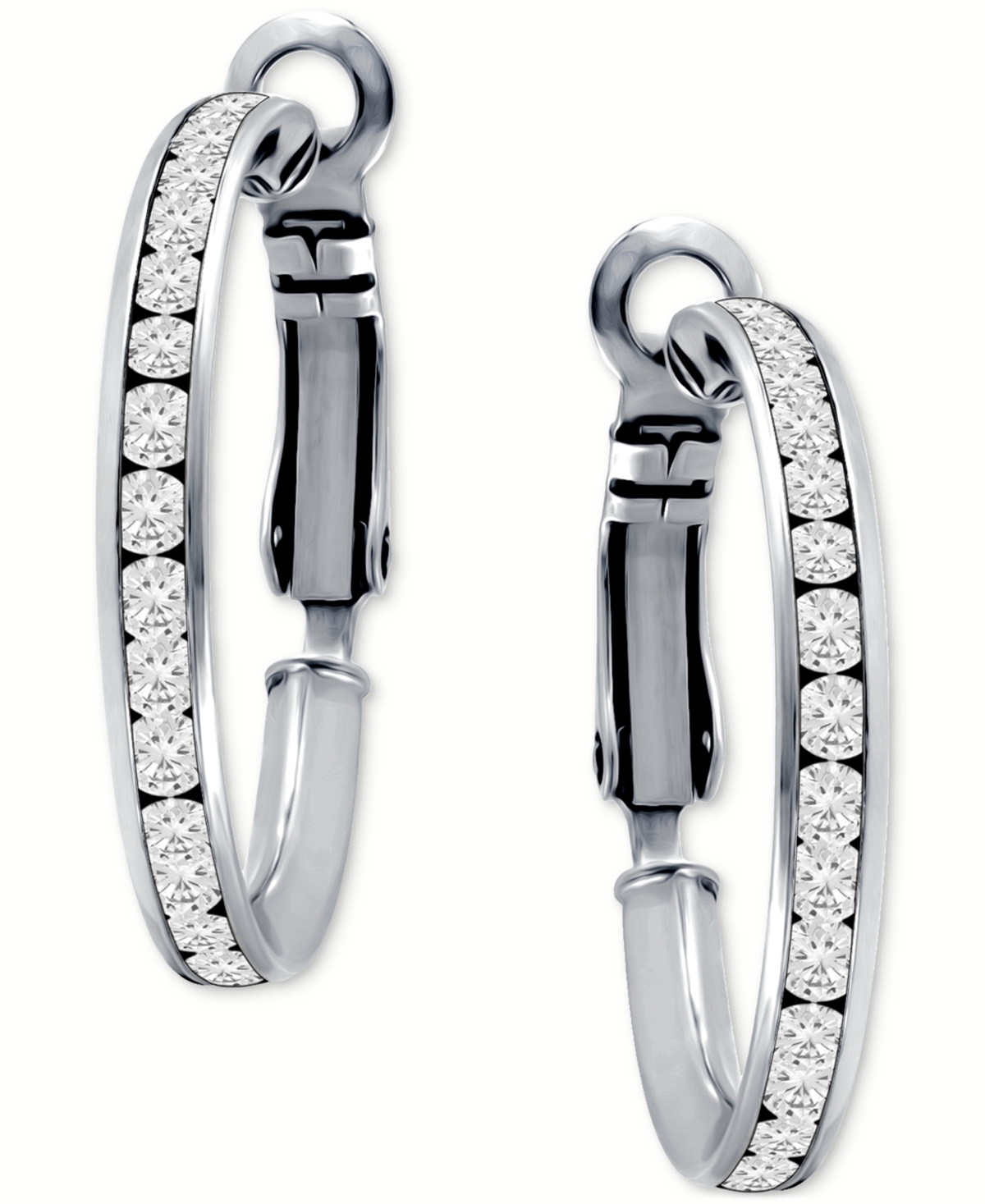 Giani Bernini Cubic Zirconia (8-1/2 Ct. T.w.) Medium Hoop Earrings In Sterling Silver, 1.18", Exclusively At Macy' In Sterling Silver