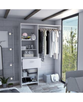 Dynamic 150 Closet System, Five Open Shelves, One Drawer, One Metal Rod, White