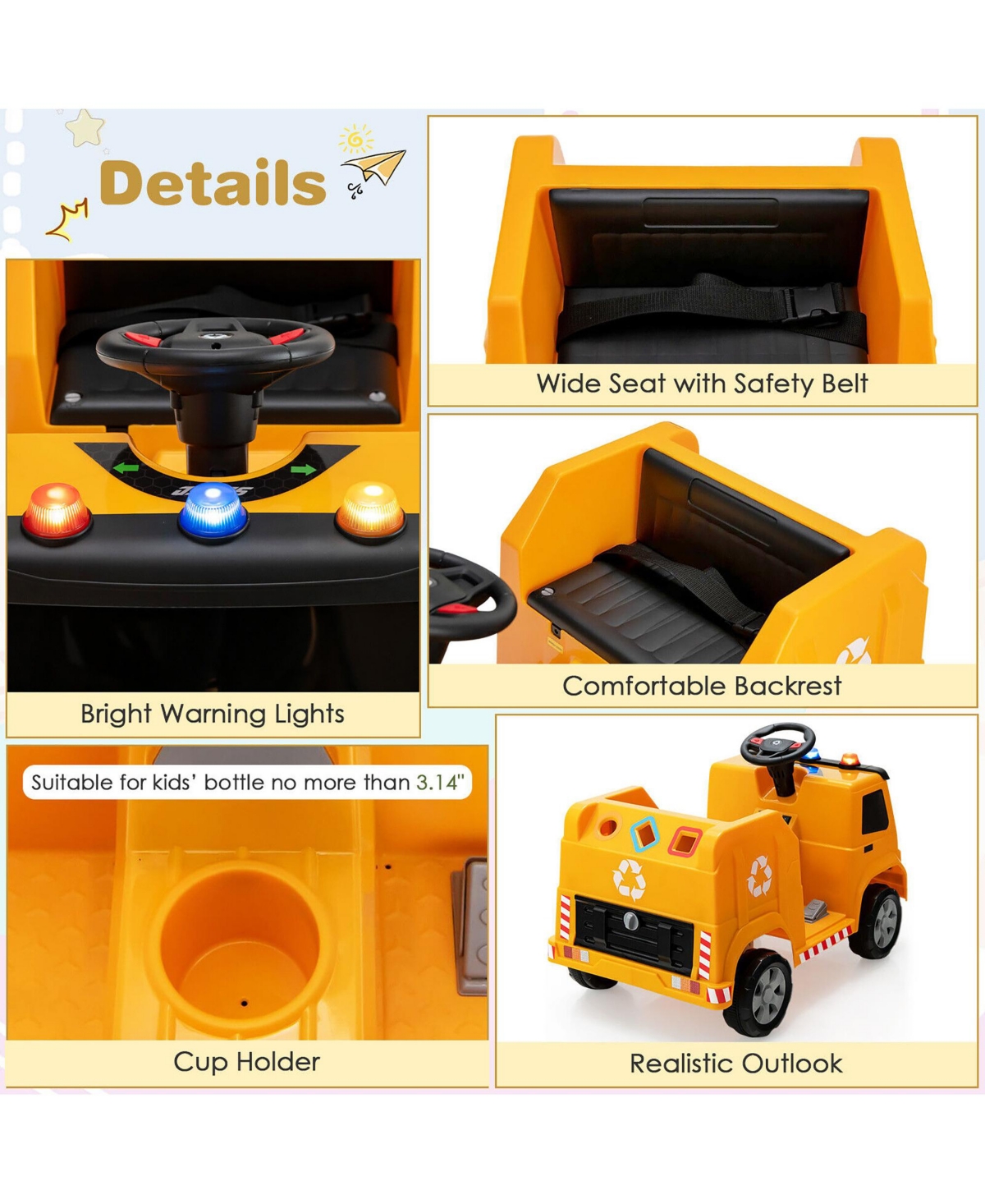 Costway 12V Recycling Garbage Truck Electric Ride On Toy Remote w/Recycling Accessories