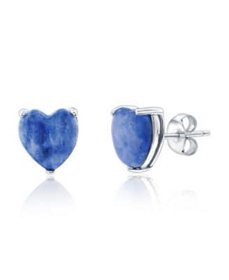 Sterling Silver, 3-Prong Heart Stud Earrings (Available in Larimar, Lapis, Malachite or Kyanite)