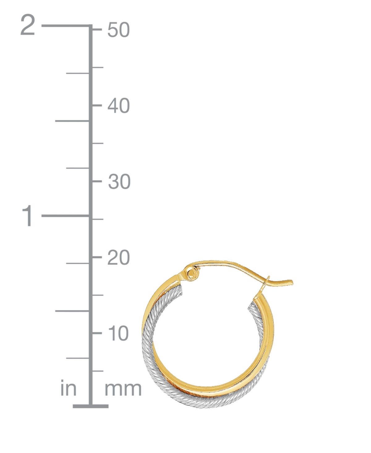 Macy's Small Polished Crossover Tube Hoop Earrings In 10k Yellow And White Gold, 0.7" In Two-tone