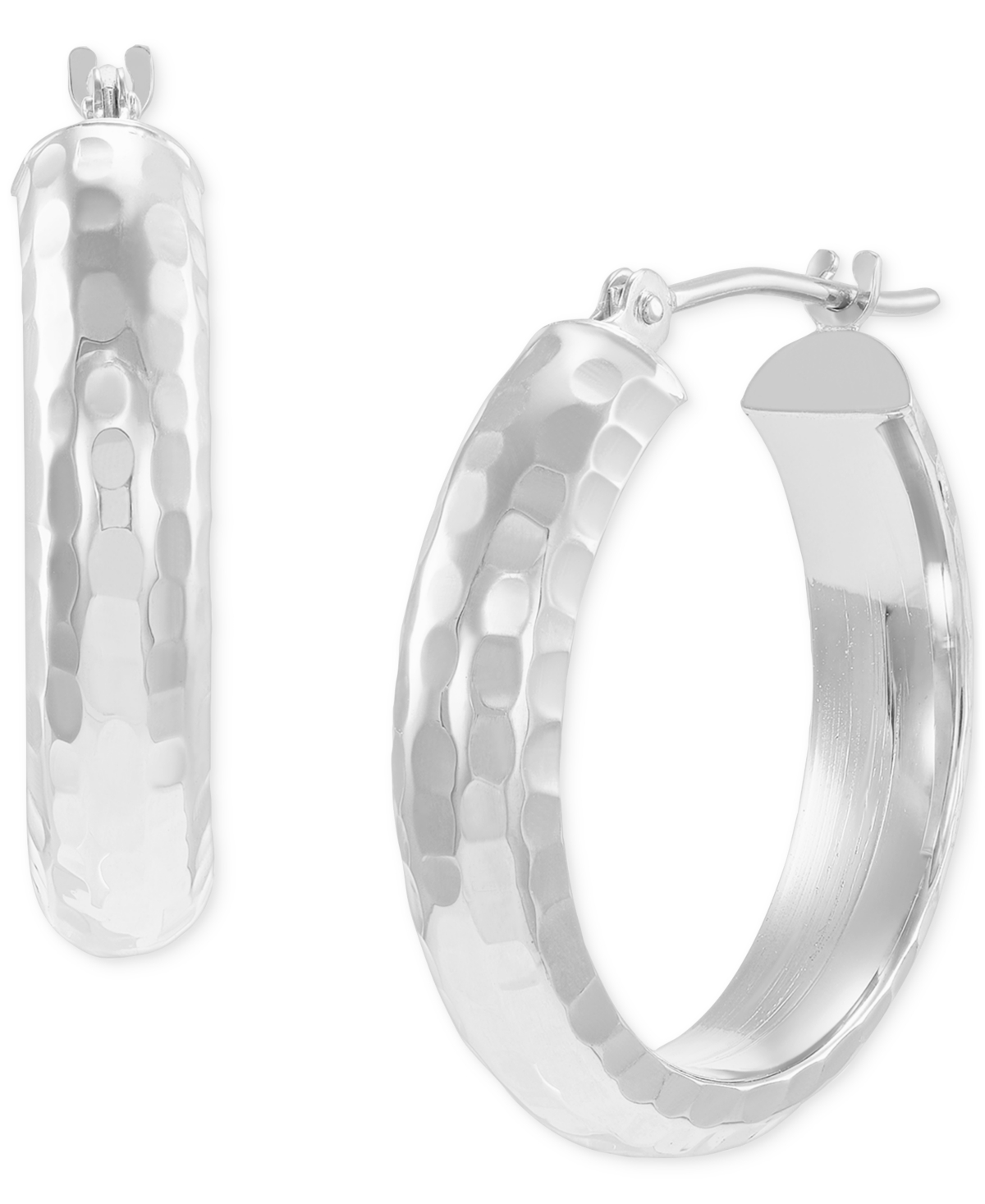 Small Polished Hammered Tube Hoop Earrings in 14k 7/8