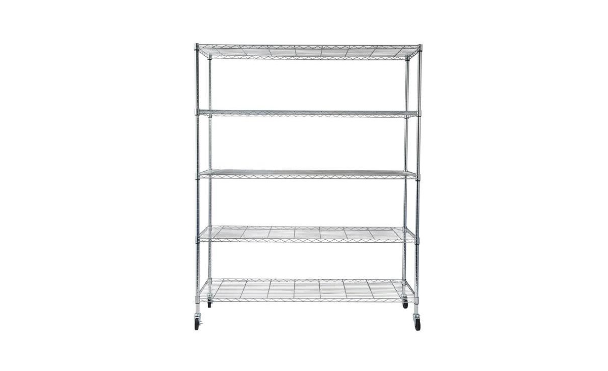 Slickblue 5-Tier Nsf Heavy Duty Adjustable Storage Metal Rack with Wheels & Shelf Liners -- Chrome