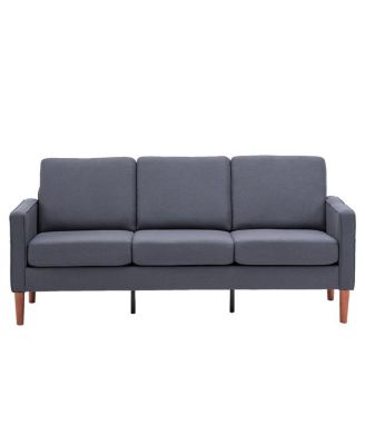 Dark Grey Modular Sofa, Linen Upholstery with Solid Wood Frame and Legs, 3-Seater
