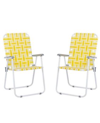 Set of 2 Folding Beach Chairs - Steel Tube Frame, 120kg Weight Capacity
