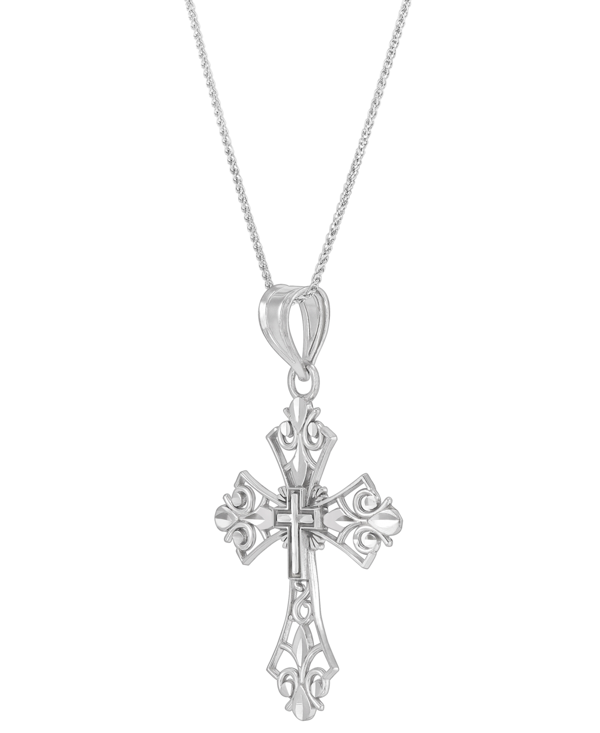 Macy's Ornate Openwork Cross 18" Pendant Necklace In 14k White Gold In White Gold