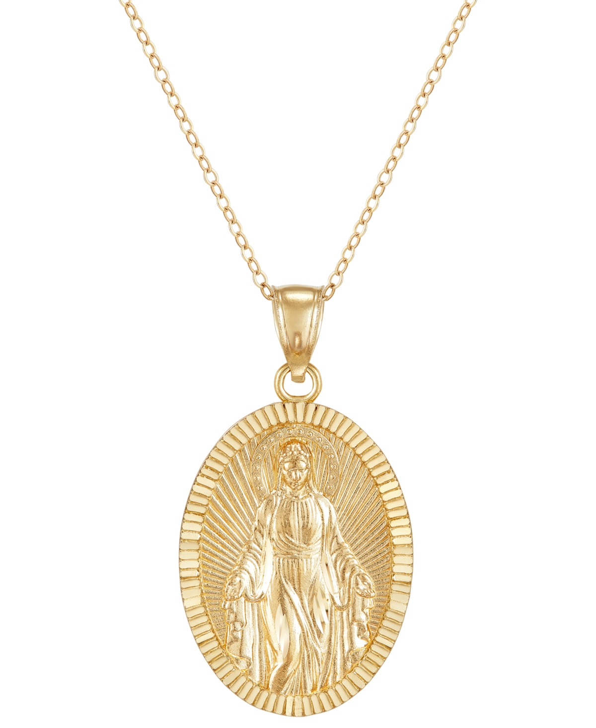 Macy's Polished Oval Virgin Mary Medallion 18" Pendant Necklace In 14k Gold In Gold