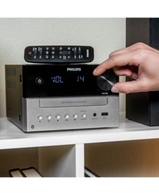 Stereo Shelf System CD Player with Bluetooth, USB & Aux Input, Rich Sound & Bass, FM Radio, LCD Display, Remote Control, Sleek Design