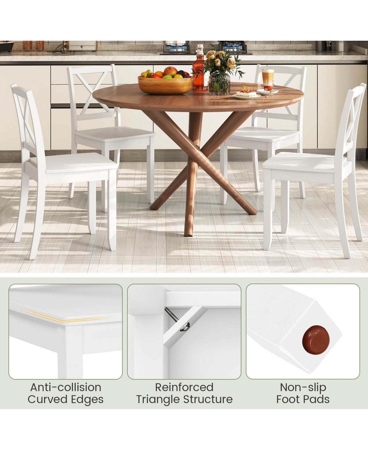 Costway Dining Chair Set of 2 Kitchen Side Chairs with Rubber Wood Legs & Cross Back