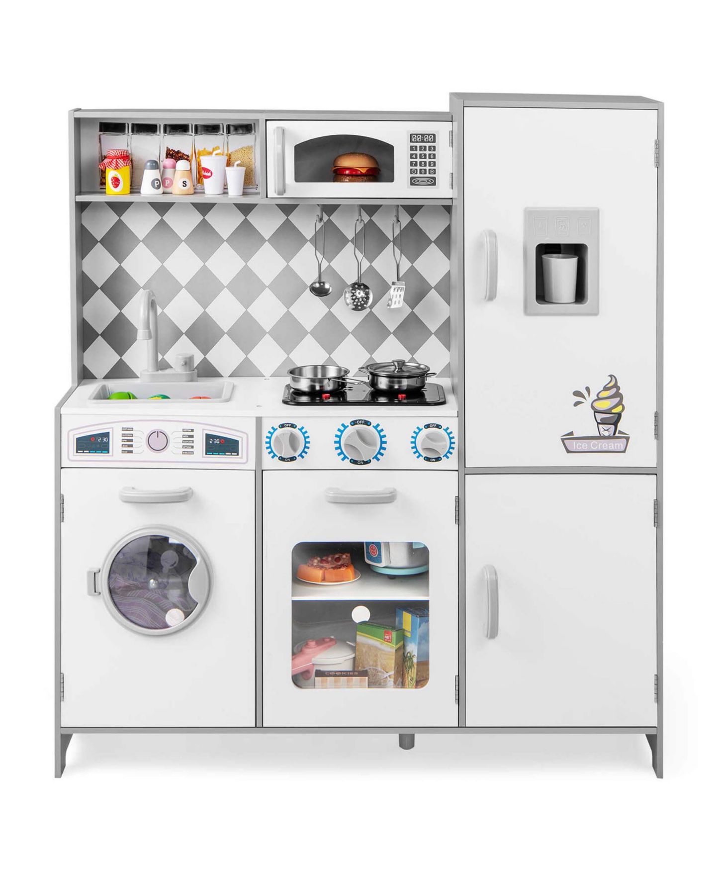Детский игровой набор Costway Lights & Sounds Ice Maker Kitchen Playset, от 3 лет, цвет: Белый — фото 10
