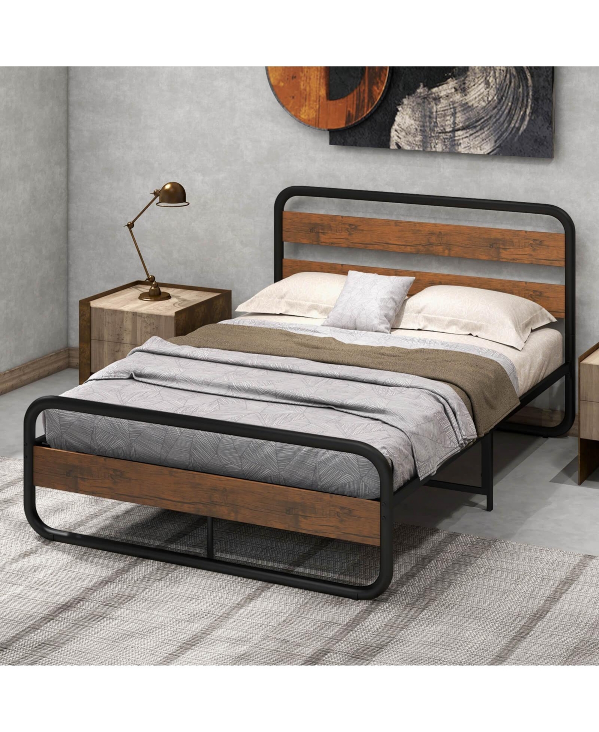Sugift Arc Platform Bed with Headboard and Footboard
