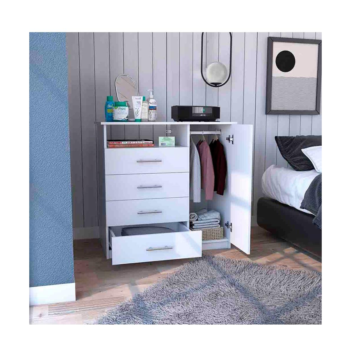 Depot E-Shop Rioja 4 Drawer Dresser, One Open Shelf, Superior Top, Single Door Cabinet, Black